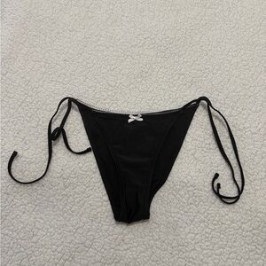Wild Fable Black Tie-Side Bikini Bottom with White Bow Accent